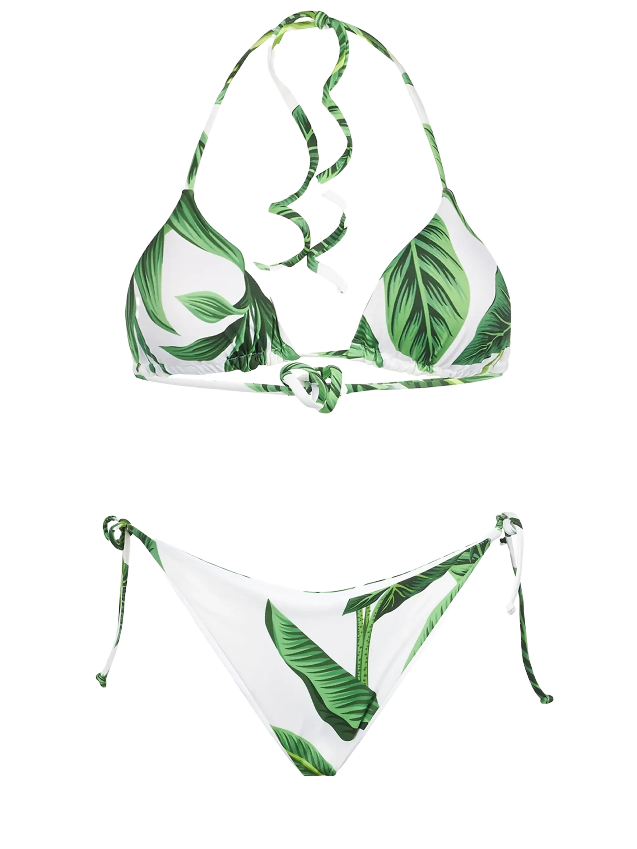 Damesbikini met tropische print en driehoekige vorm