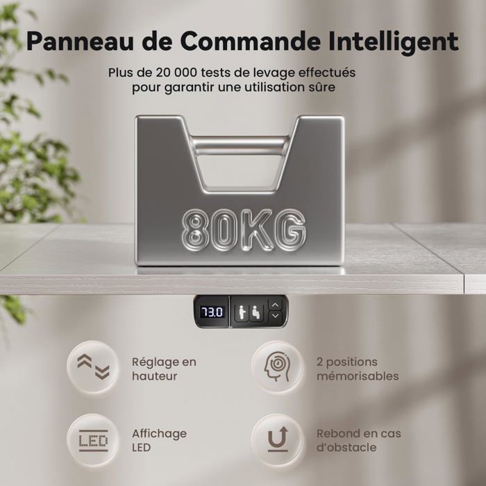 HLONONE Bureau Électrique Debout et Assis, 120 x 80 cm, avec Prise de Courant Intégrée, 2 Tiroirs Amovibles, Port USB-C, Blanc