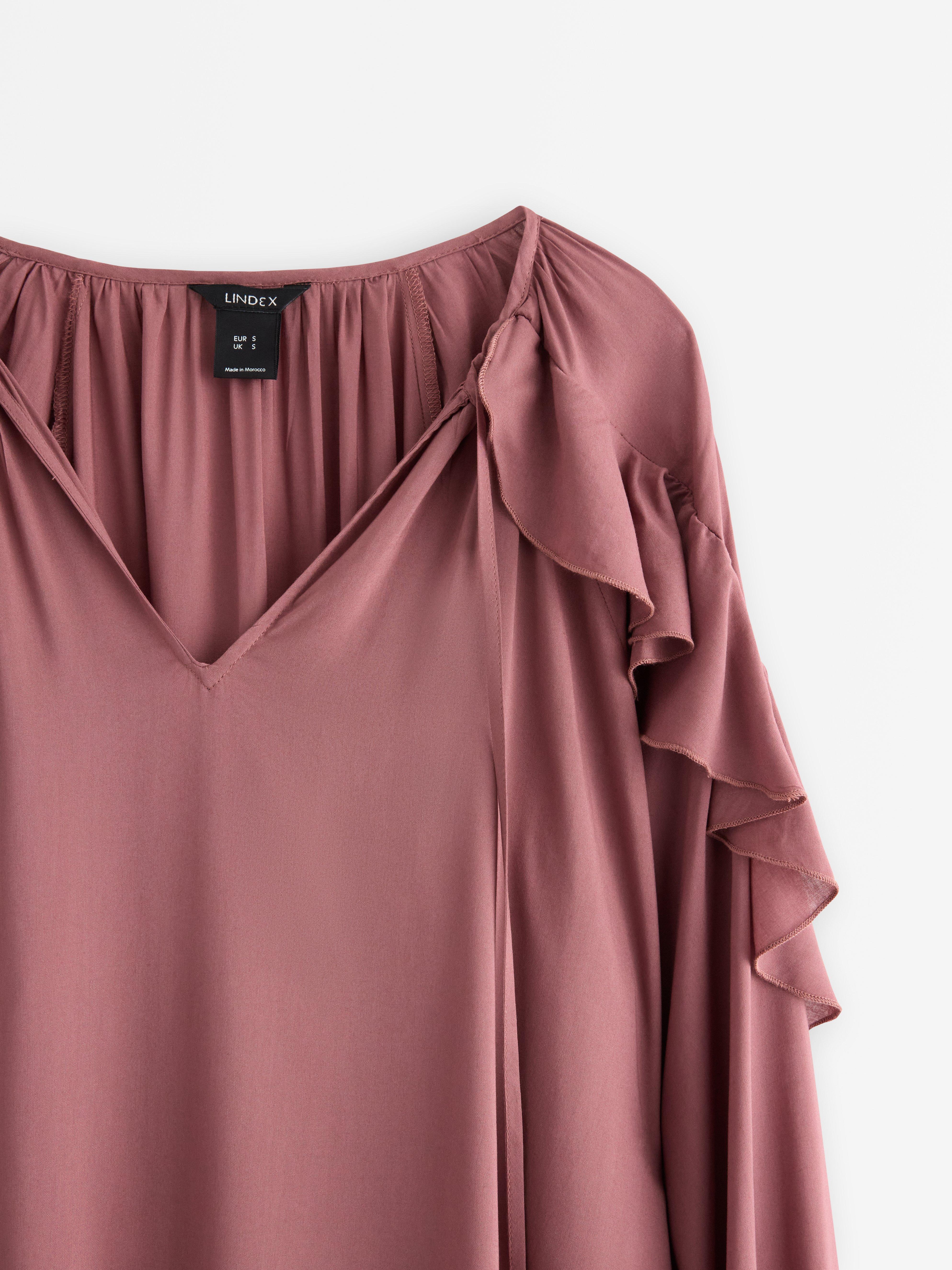 Mini vestido com babados rosa escuro acinzentado