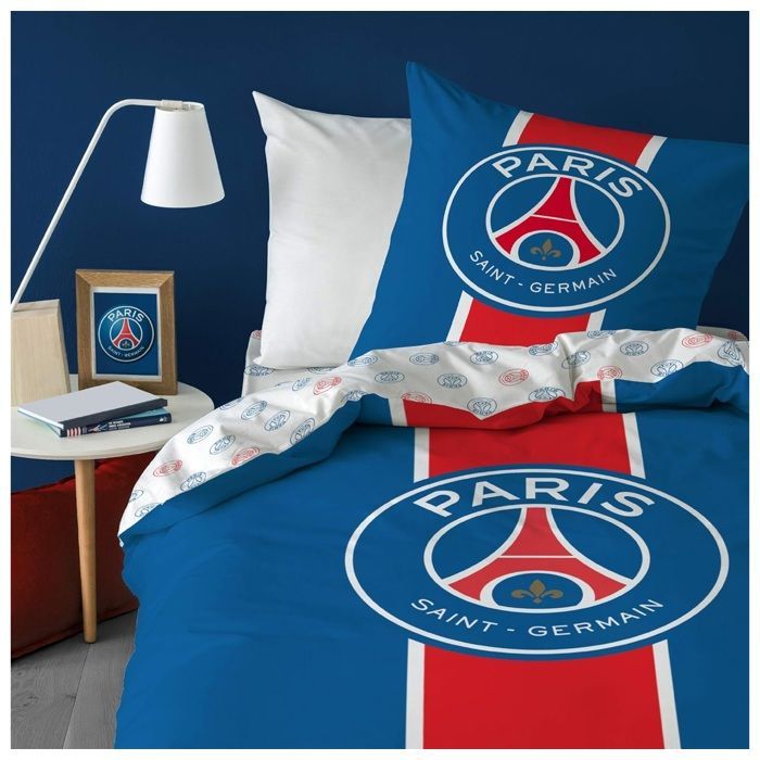 Juego de ropa de cama infantil clásico del PSG | Funda nórdica 140x200cm + Funda de almohada 65x65cm | Estampado para niño | Azul