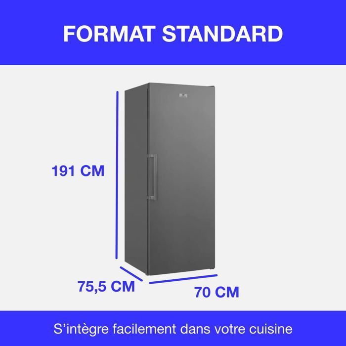 Staande vriezer 406L - Total No Frost - automatische ontdooiing - Energieklasse E - B70 cm x H191 cm x D75,5 cm - Roestvrij staal