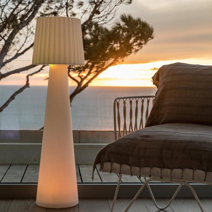 Lampada da terra wireless per esterni - LUMISKY - LADY C110 - LED multicolore dimmerabile - Paralume ondulato - Telecomando - H110 cm