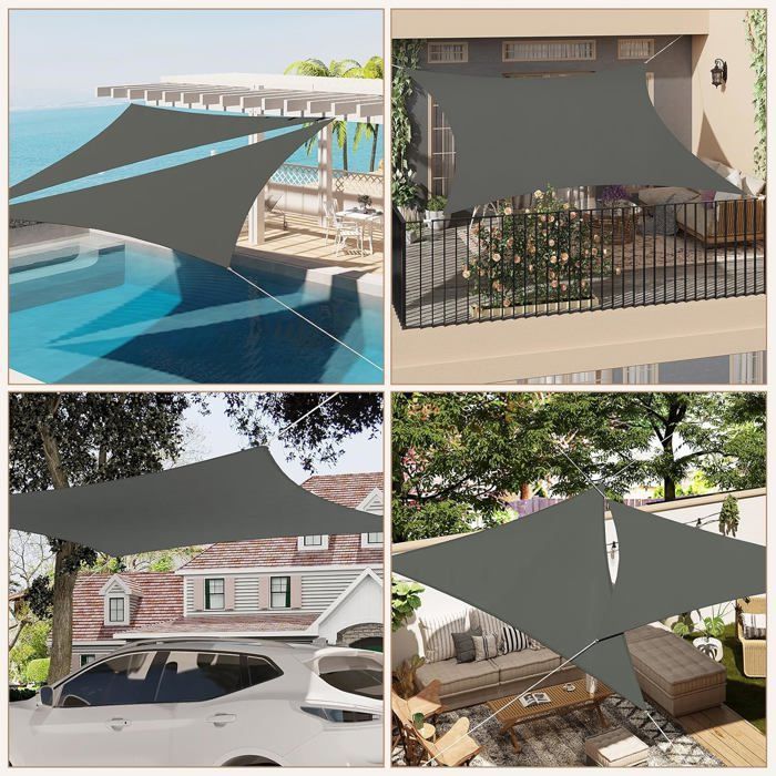 Vela de sombra impermeable WOLTU, toldo con protección solar y contra los rayos UV para balcón, terraza, camping, 2x4 m, gris oscuro.