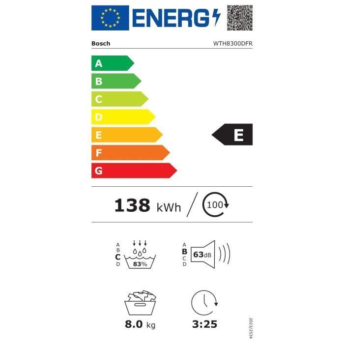 Sèche-linge pompe à chaleur BOSCH WTH8300DFR SER4 - 8 kg - Blanc