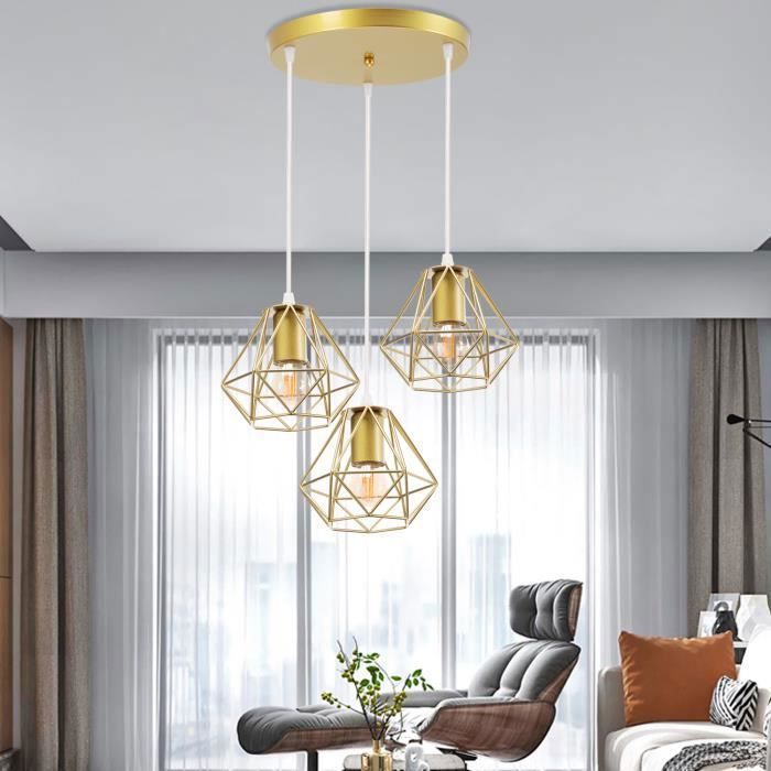 Vintage Industrial Retro Pendant Light E27 16cm Gold - WOTTES - 3 Lights - Yellow - Metal