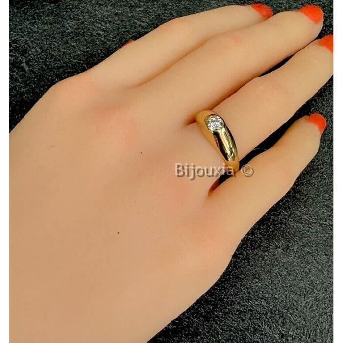 Anello rigido solitario con cristallo di zirconio e placcatura in oro 18 carati - BIJOUXIA - Gioielli - Unisex