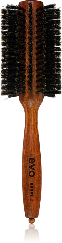 Escova radial de cerdas naturais EVO Bruce, escova de cabelo redonda com cerdas de javali.