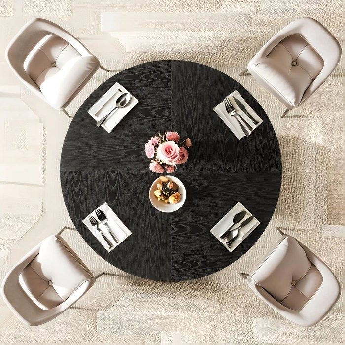 Table Ronde Salle Manger -120 x 76,5 cm - Table de Cuisine Noire avec Plateau en Boi -  pour Salle à Manger, Cuisine, Salon