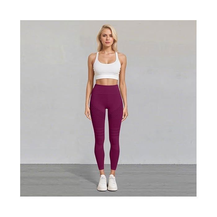 Leggings de compresión anticelulíticos 3D para mujer, pantalones deportivos de yoga y fitness con efecto push-up y cintura alta, color burdeos.