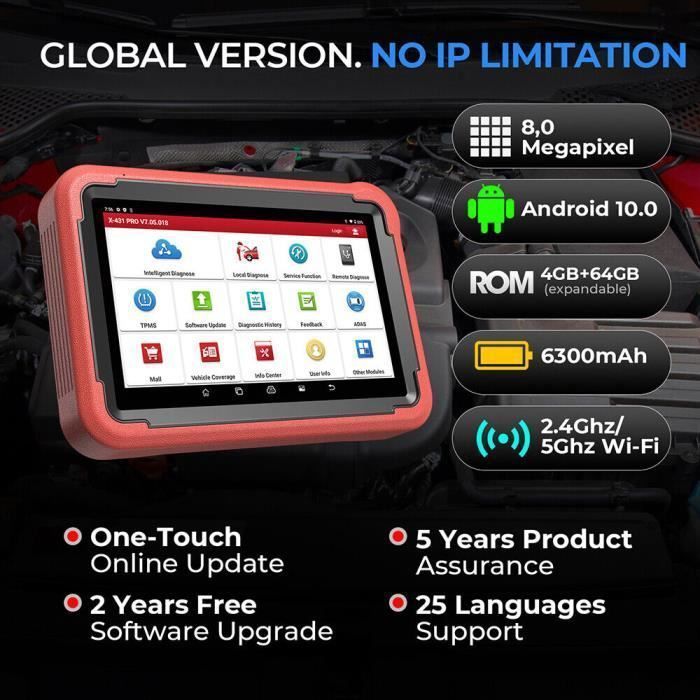 Ferramenta de diagnóstico automotivo - LAUNCH - X431 PROS V5.0 - OBD2 - Controle bidirecional - Codificação de ECU