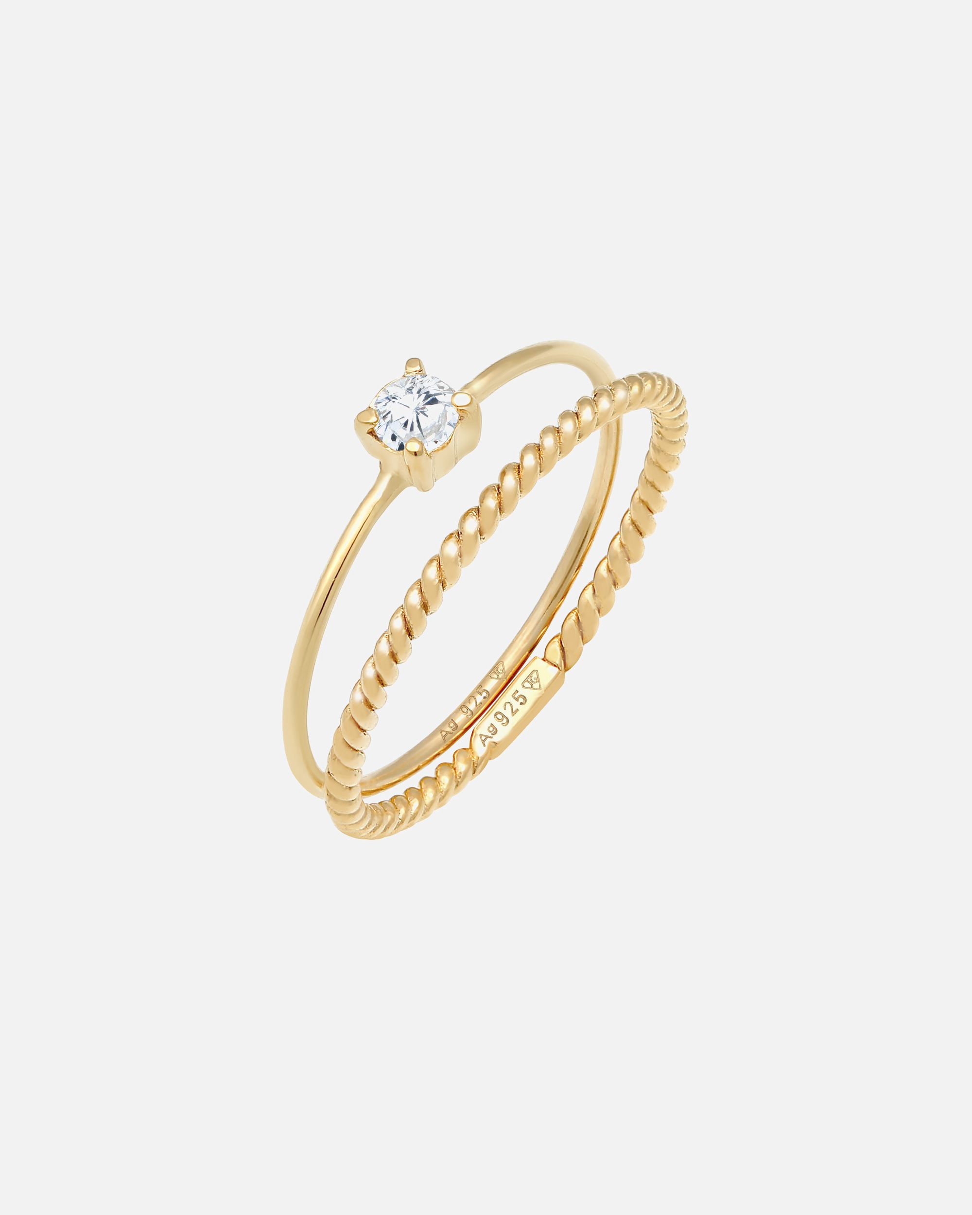 Elli Ensemble de bagues pour femmes Blogger Tordu Trend avec pierre de zirconium en argent sterling 925 plaqué or