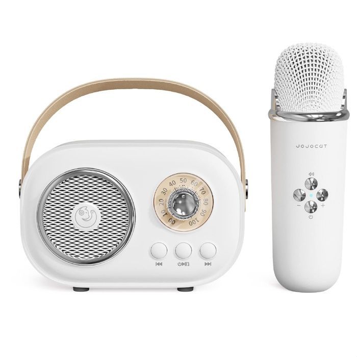 Mini karaoké mignon, Bluetooth portable avec micro, pour fêtes enfants et adultes (blanc)