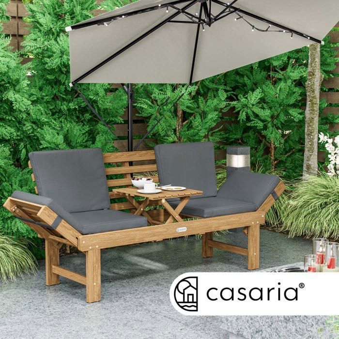 CASARIA Banc de jardin en bois avec table 200x50cm résistant aux intempéries Pliable 3 places jardin balcon bain de soleil