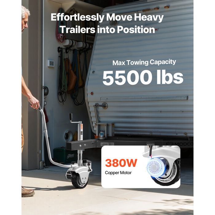 Remolque con rueda jockey eléctrica VEVOR - Motorizado 2,5 t - 380 W 12 V - Velocidad de desplazamiento 7 m/min