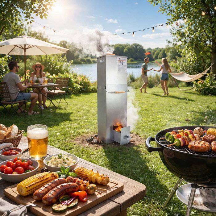 Eurocatch 101cm Square Telescopic Smoker – Outdoor Smoker with Thermometer and 10 Hooks