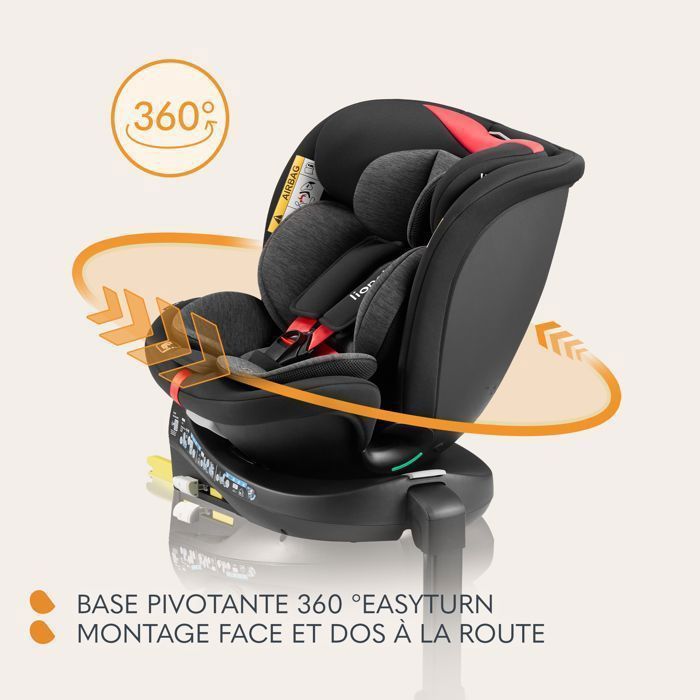 Seggiolino auto convertibile LIONELO Navy i-Size - Base girevole a 360° - 40-150 cm - ISOFIX - Gruppo 0+/1/2/3 - Rosso