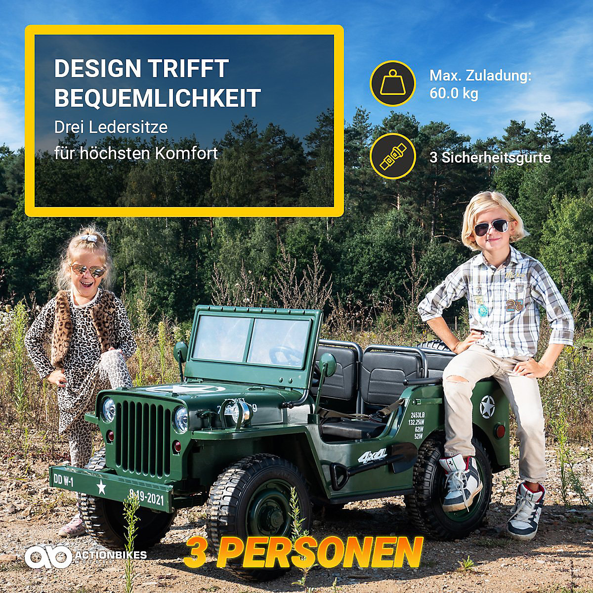 Dětské elektrické autíčko Jeep Willys - 4x45 wattů - dětské autíčko s dálkovým ovládáním - zelený zvukový modul