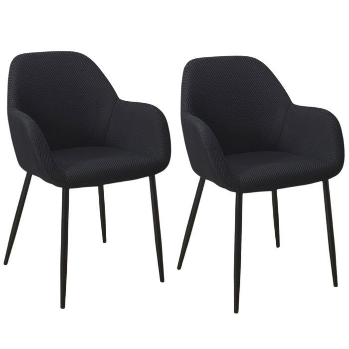 Set of 2 black 3D textured mesh fabric dining chairs - ELECTRON