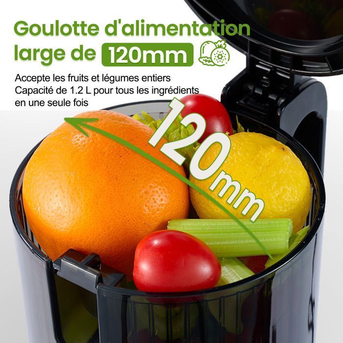 Extrator de suco - VENTRAY - Ventray Max 120 Prensagem a Frio - 250W - Tubo de alimentação de 120mm - Preto