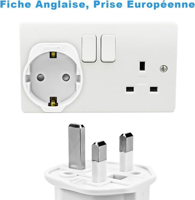 UK Plug Adapter, Travel Adapter France to UK, Ireland, Scotland, Dubai, Malta, Type G Adapter, 2-Pack