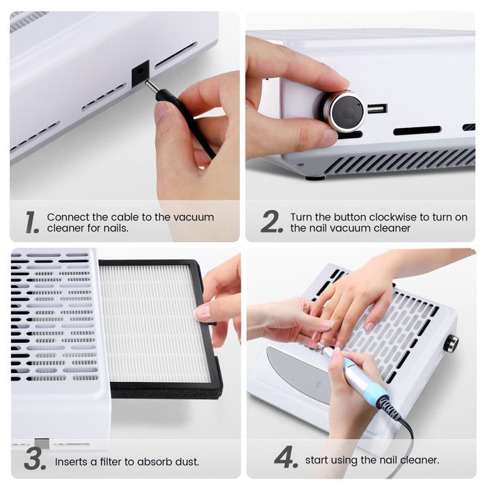 100W Aspirateur Manucure,Aspirateur de Table Ongle Avec Filtre, pour Nail Art ou Salon,Aspirateur de poussière amélioré