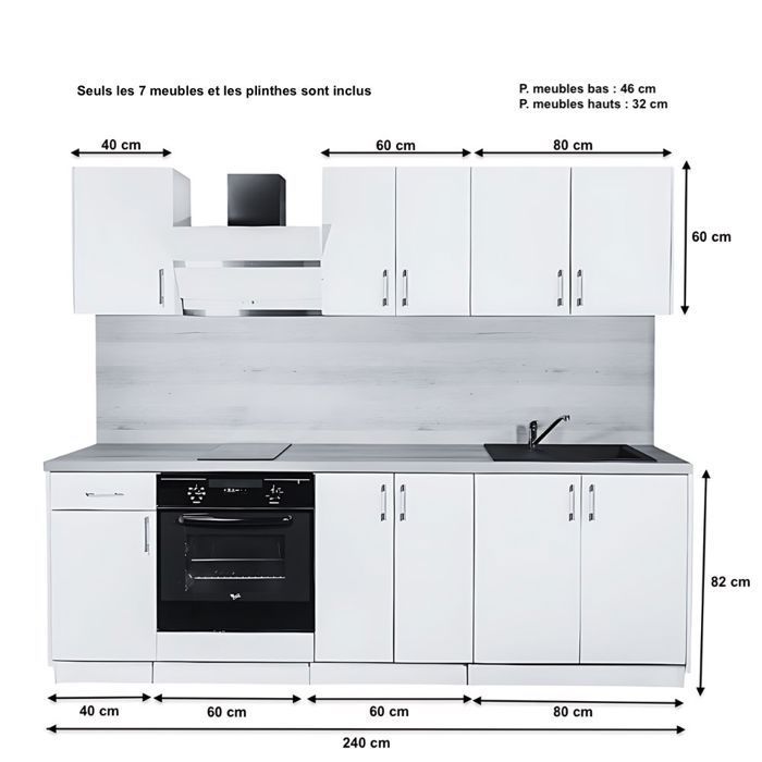 Cuisine complète ECO Noyer Blanchi 240 cm - Cuisineandcie
