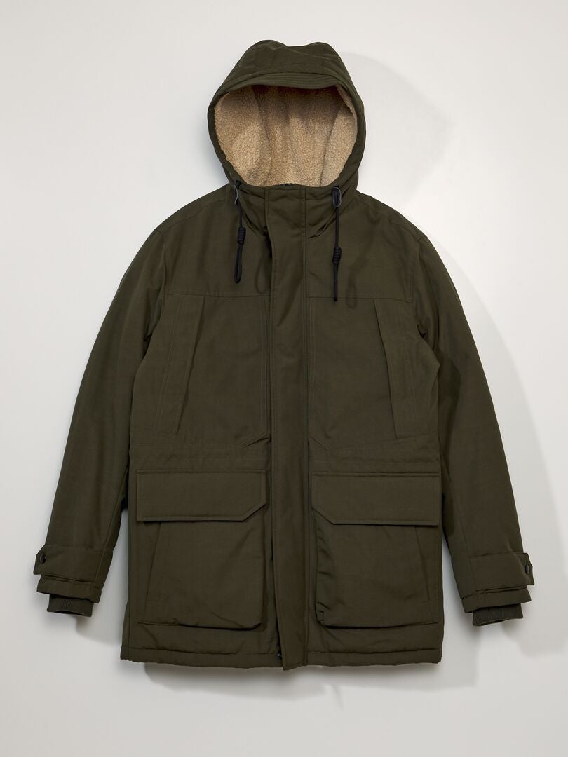 Ciepła krótka parka - - KHAKI