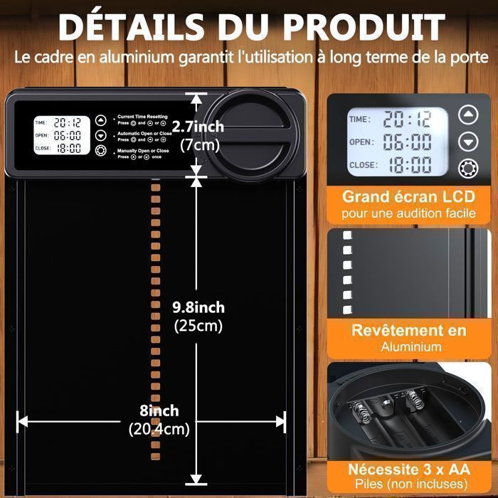Porta automatica per pollaio in lega di alluminio, con schermo LCD programmabile impermeabile e timer, 328x244 mm
