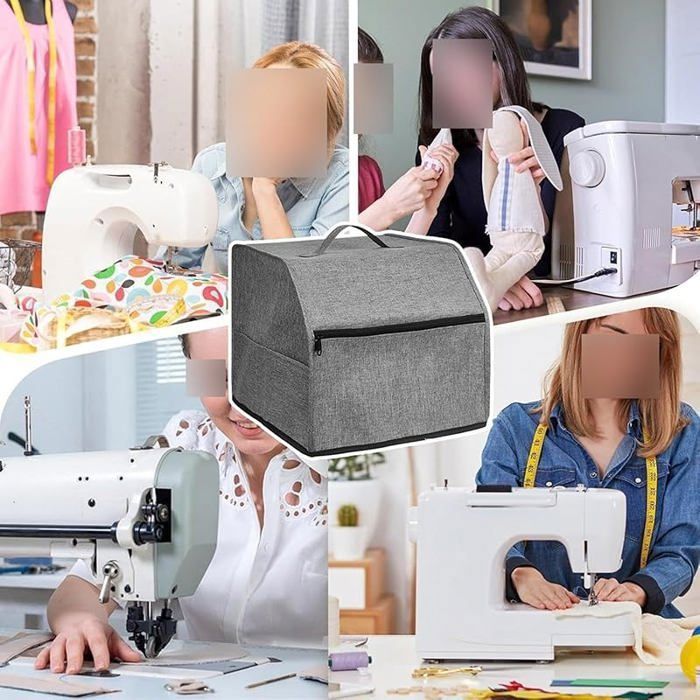 Funda para máquina de coser overlock con bolsillos de almacenamiento, protección contra el polvo, tela Oxford, gris #SEWINGMACHINE Etiqueta