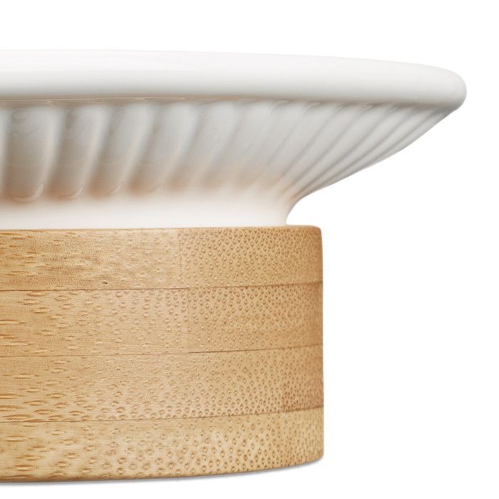 Relaxdays Accessoires salle de bain bambou céramique Set 4 pièces distributeur savon gobelet brosse à dent, nature blanc