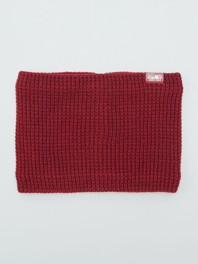 Gorro y bufanda de punto acanalado con perlas - ROJO