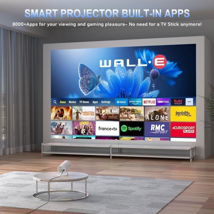 Vidéoprojecteur Mini Proyector Portátil 4K 1080P FHD 4K Portátil con Wifi 6 Bt 5.0 Rotación 180°, HDMI/TV Stick/USB/PS5 Blanco