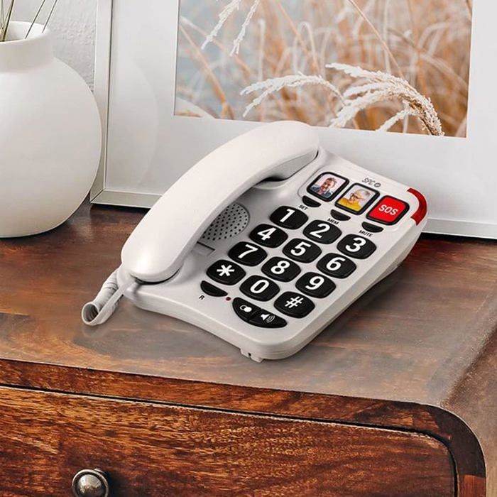 Telefono fisso pensato per gli anziani - SUTEO - Tasti grandi - 3 memorie di chiamata rapida con foto - Volume extra alto
