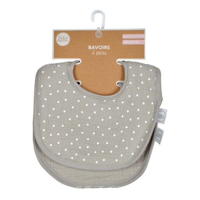 Set van 2 absorberende baby slabbetjes, 27 cm, grijs