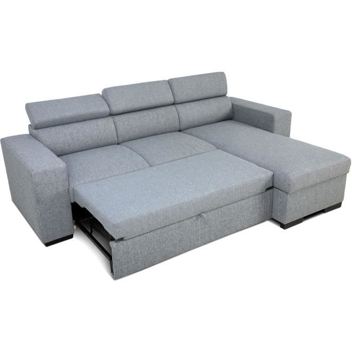 Sofá cama esquinero reversible con almacenamiento - 4 personas - VICOMTE - Tela gris - 237 x 76/88 x 167 cm