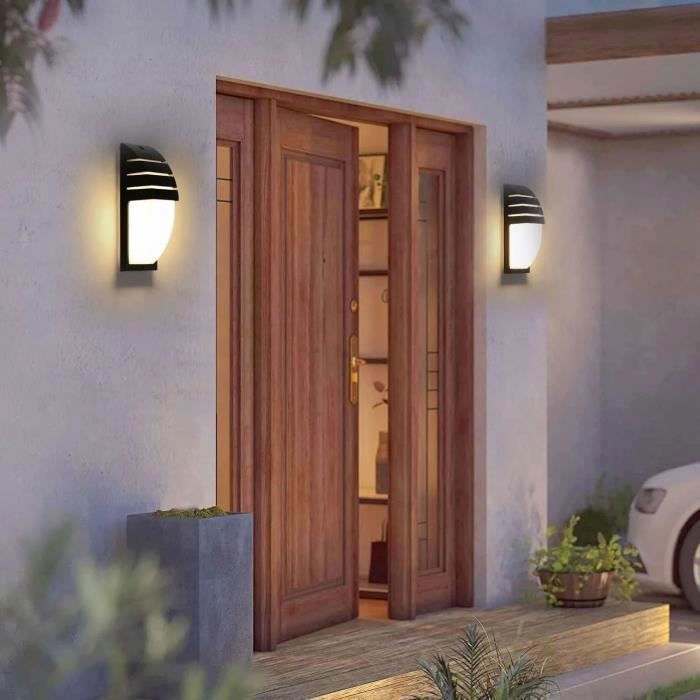 DELIPOP Applique Exterieur/Intérieur LED IP65 Etanche, Applique Murale Intérieure pour Cour, Jardin, Terrasse,2 Pièces 12W - Noir
