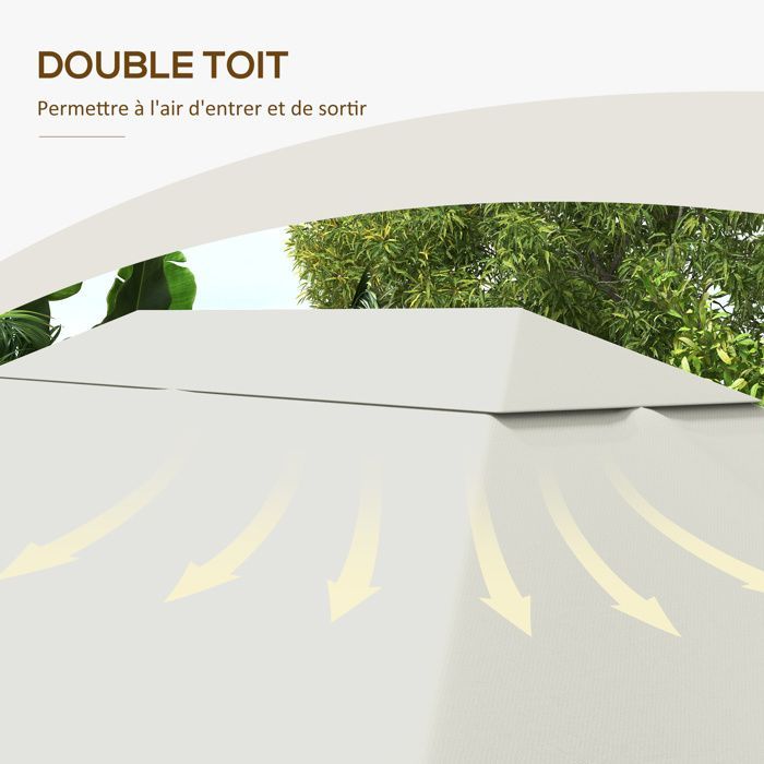 Toile de remplacement pour pavillon - Outsunny - tissu polyester haute densité 180 g/m² - anti-UV - 3 x 4 m - crème