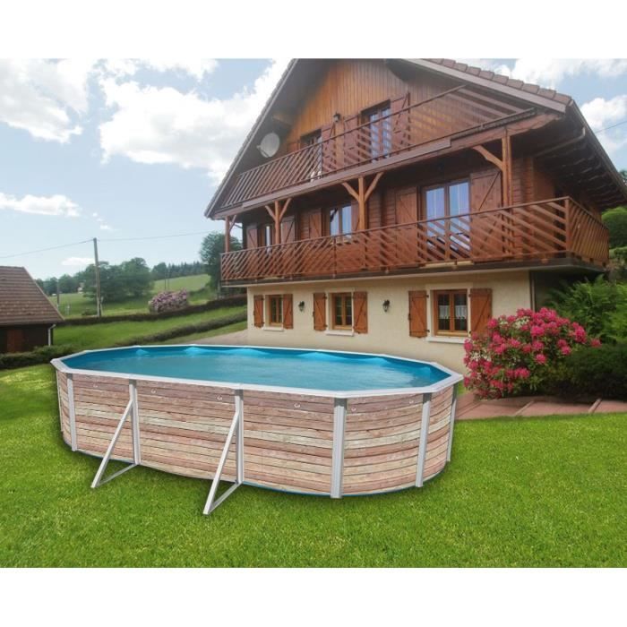 Kit de piscina elevada de acero TOI - Pinus - 640 x 366 x 132 cm - Ovalada (Incluye kit completo: piscina, filtro, skimmer y escalera)