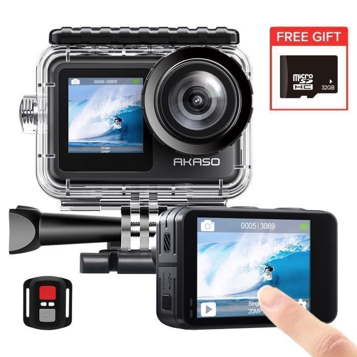 AKASO Brave 7 WiFi Action-Sportkamera, 4K 30FPS, 20 MP, Touchscreen, EIS 2.0, Unterwasserkamera bis 40 m mit 32-GB-Speicherkarte, Schwarz