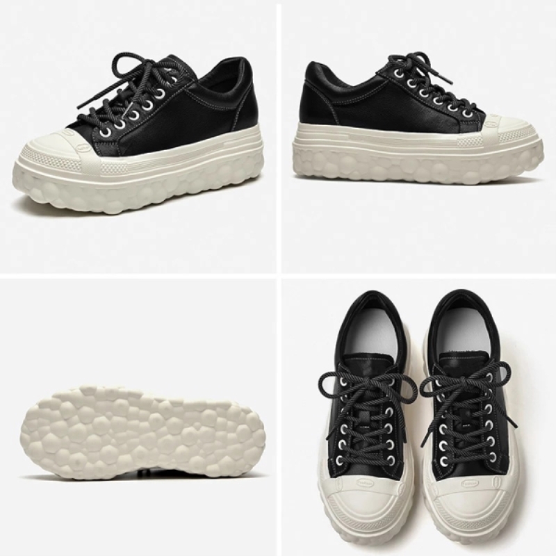Zapatillas deportivas de plataforma para mujer, de piel de vacuno, estilo casual, de lona, con cierre de cordones, punta redonda y suela gruesa. Zapatos de mujer hechos a mano 29128