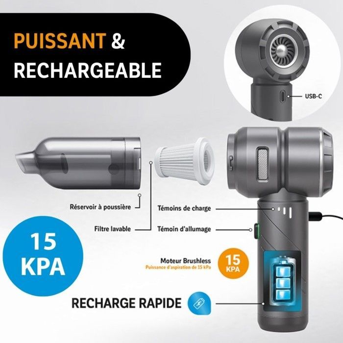 Car Care | Aspirateur et souffleur à main sans fil 4 en 1 nomade et pliable POWERVAC