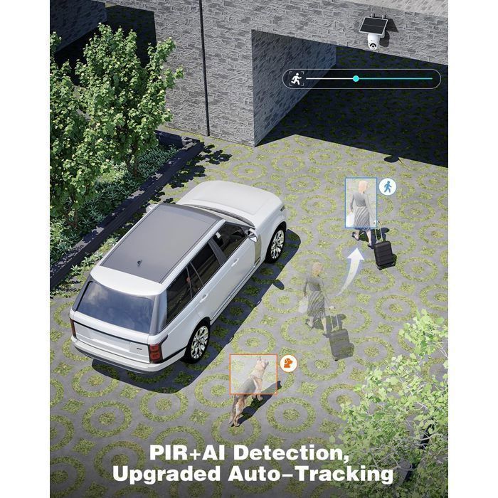 Ctronics 5MP bewakingscamera, 6W zonnepaneel, PIR-bewegingssensor voor persoonsdetectie en automatische tracking, hoorbaar en visueel alarm