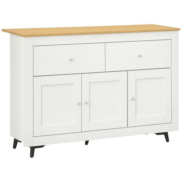 Buffet cuisine - HOMCOM - 2 tiroirs 3 portes et étagère réglable - pour cuisine, salle à manger, salon - 117 x 35 x 80 cm - blanc