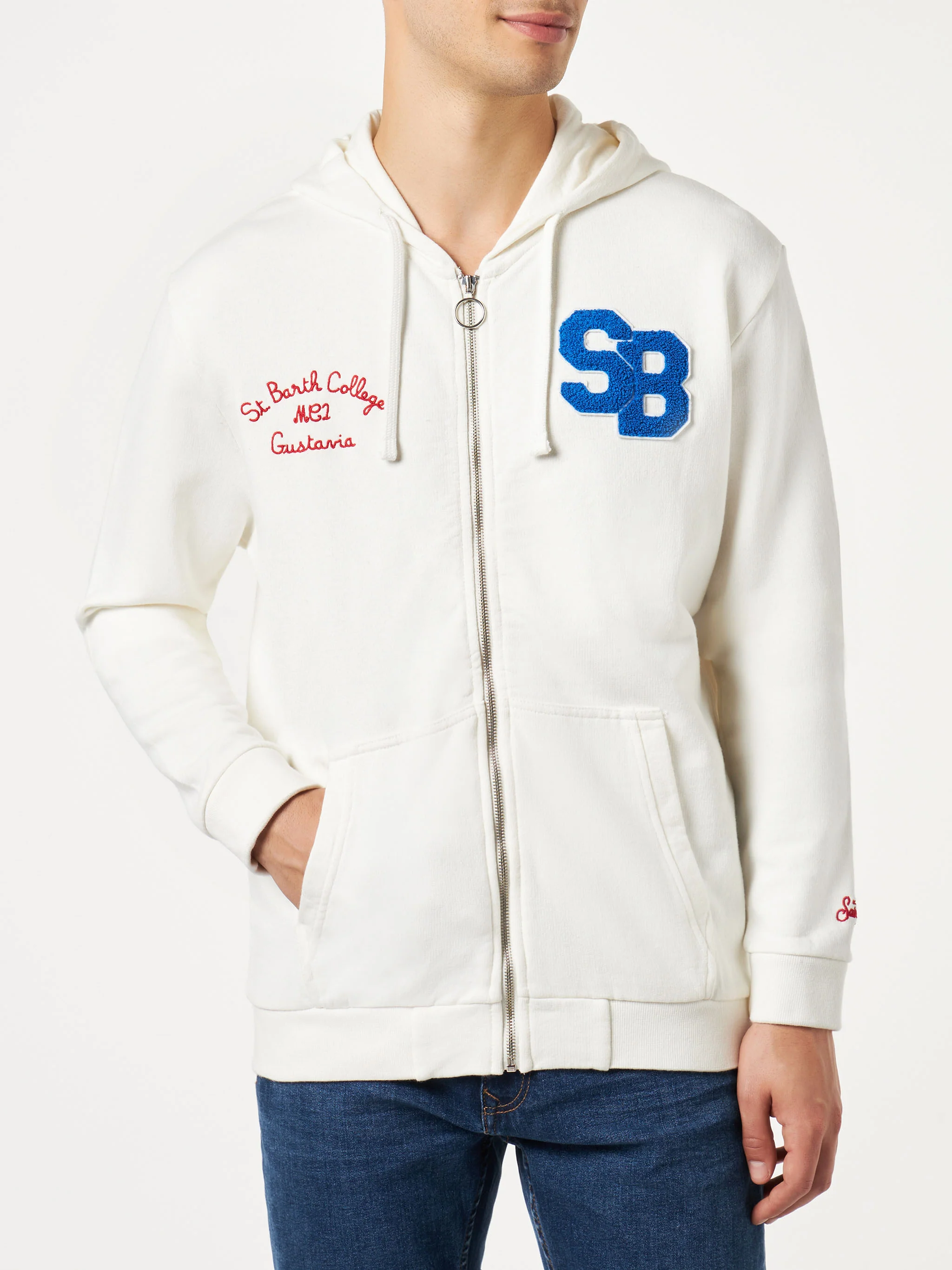 Herensweatshirt van katoen met patches en borduurwerk