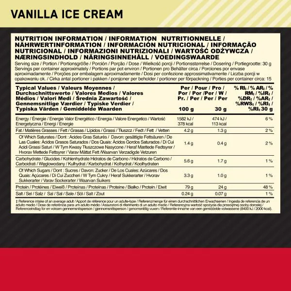Optimum Nutrition Vaniljeis Valleproteinpulver 900g