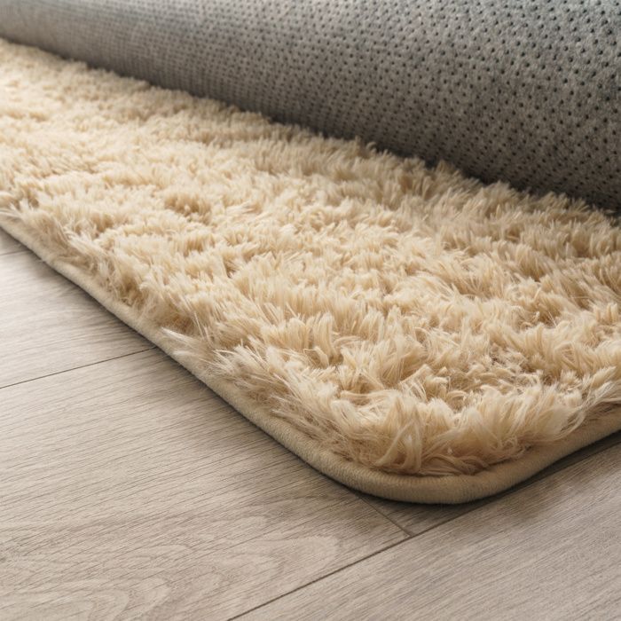 Alfombra Paco Home de pelo largo y suave para sala de estar, de piel sintética, color beige suave, 160x220 cm