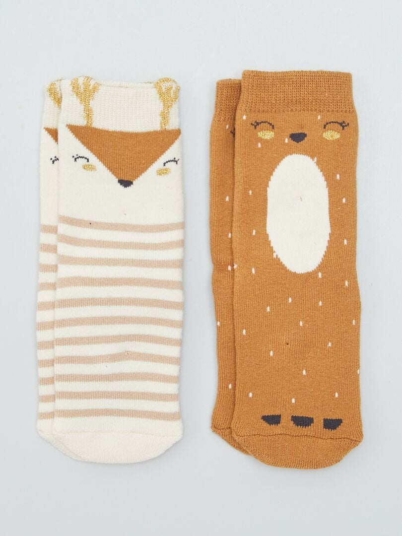 Conjunto de 2 pares de meias 'rena' - MARROM