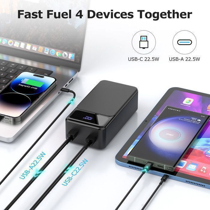 50000mAh Batterie Externe,Power Bank,4 Sorties/3 Entrées et LCD Ecran/LED Lampe pour Smartphone