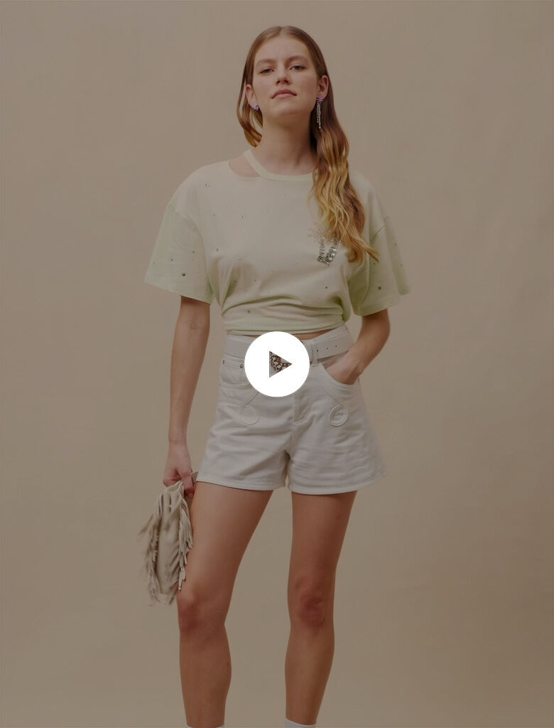 Tricou cu cristale și palmieri - Vert acid