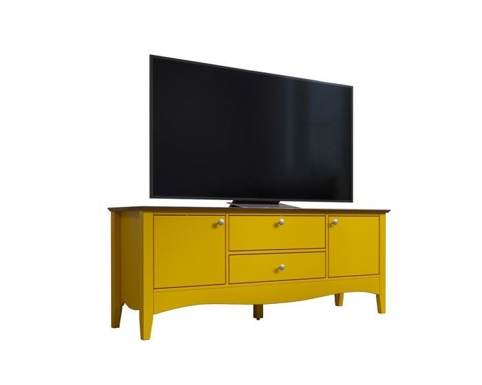 Elisa tv-meubel met 3 deuren en 1 lade, geel en licht hout